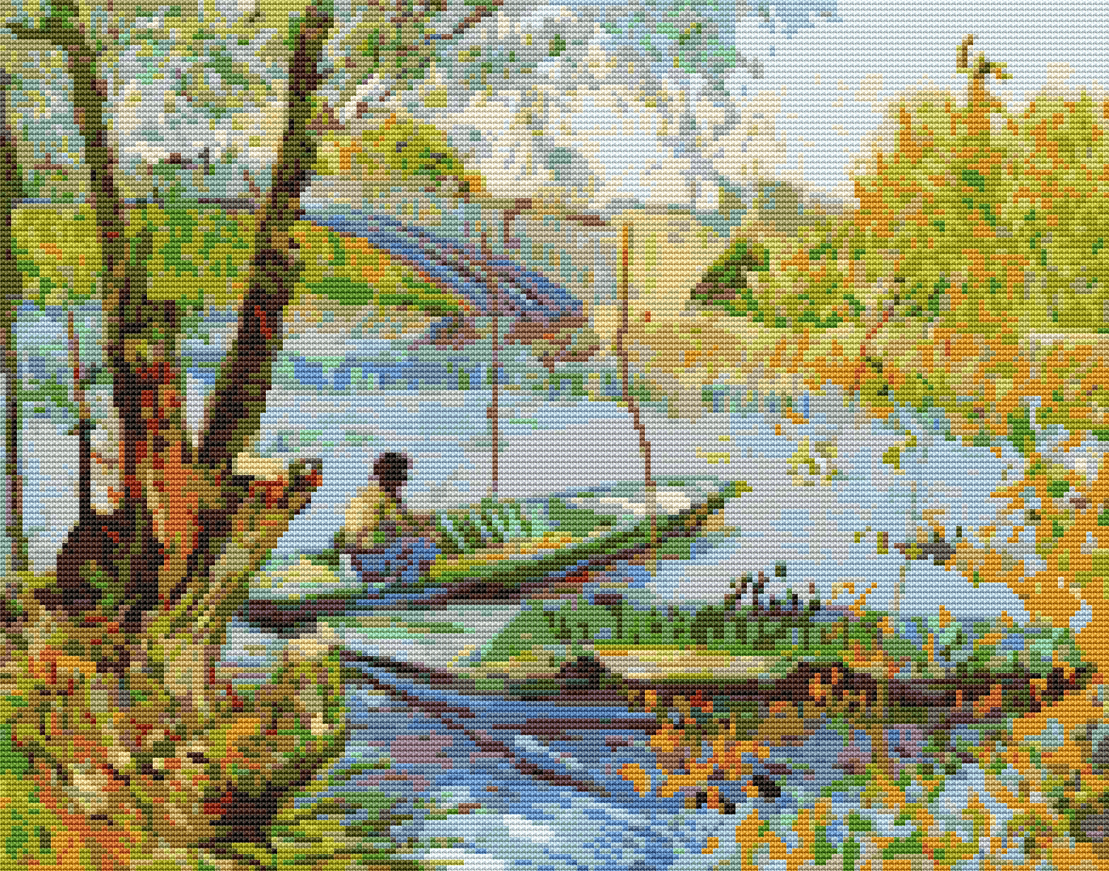 Fishing in the Spring Cross Stitch Pattern by Vincent Van Gogh