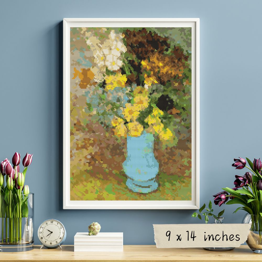 Bouquet of Daisies and Anemones Cross Stitch Pattern | Vincent Van Gogh