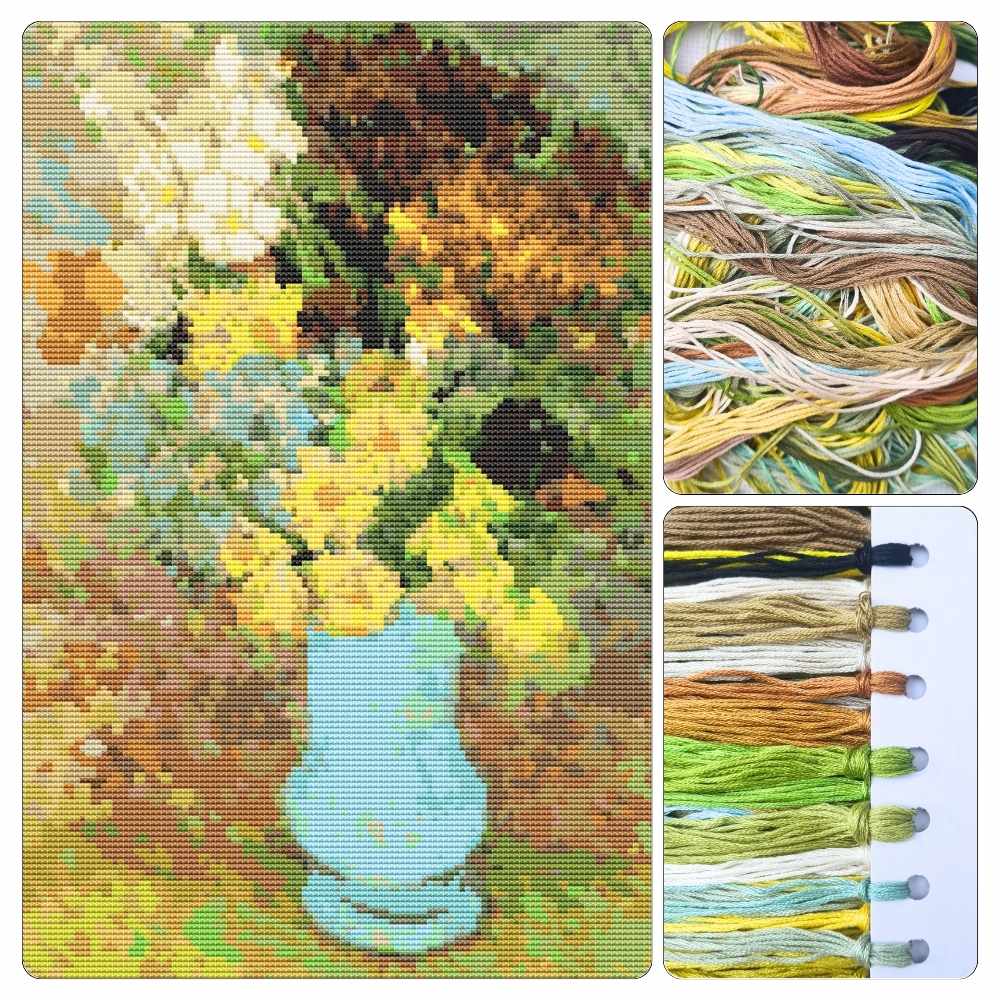 Bouquet of Daisies and Anemones Cross Stitch Kit - Premium Cross Stitch Kit - Vincent Van Gogh