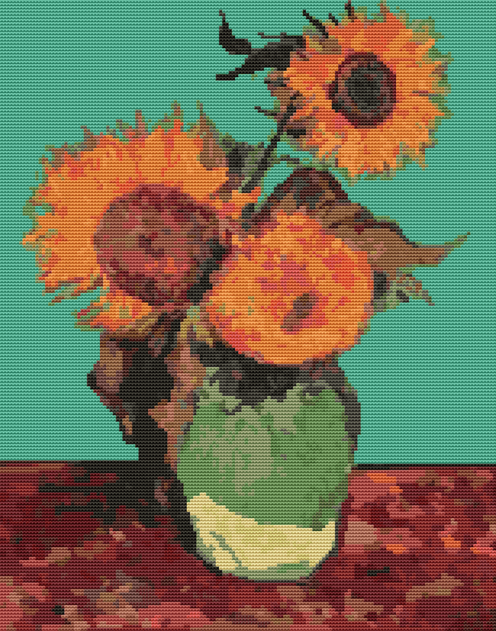 Vase with Three Sunflowers Cross Stitch Kit by Vincent Van Gogh