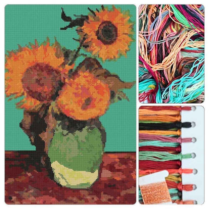Vase with Three Sunflowers Cross Stitch Kit