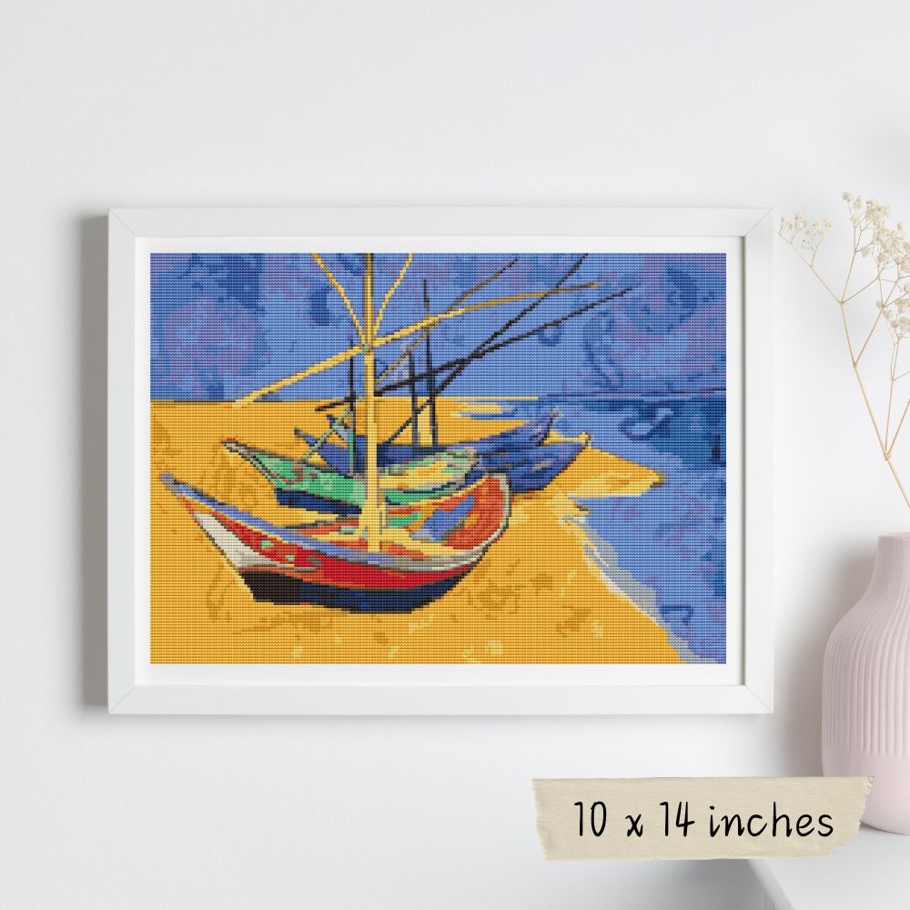 Boats on a Beach Cross Stitch Pattern | Vincent Van Gogh