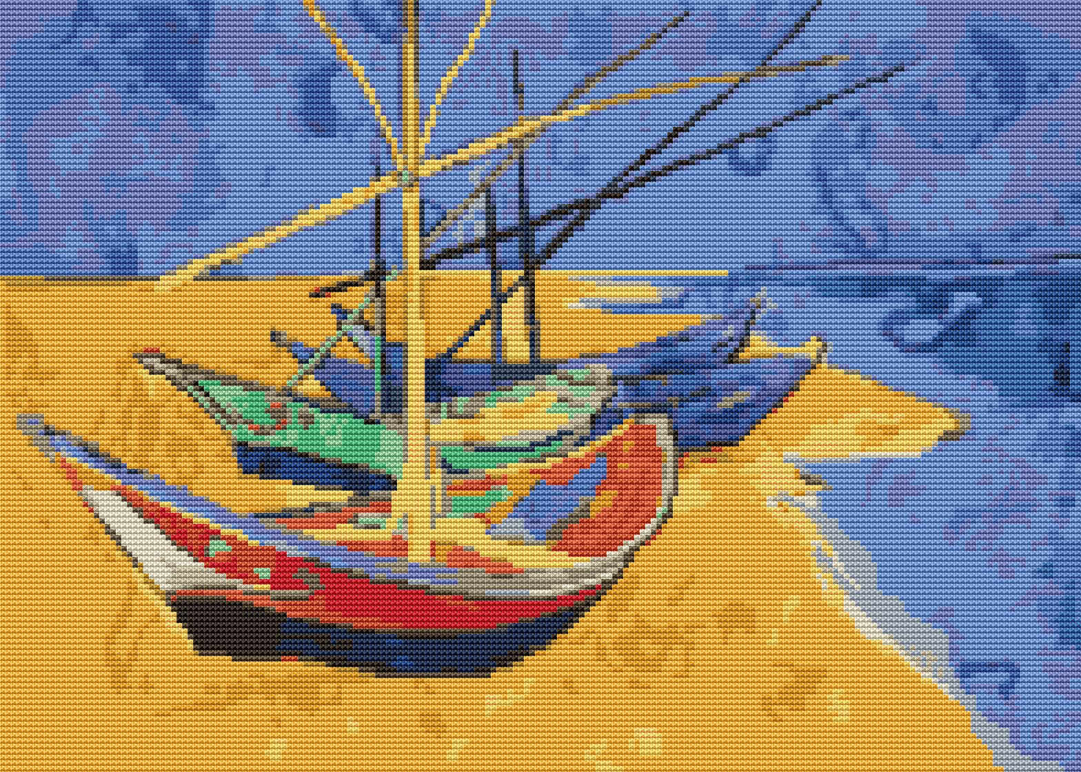 Boats on a Beach Cross Stitch Kit by Vincent Van Gogh