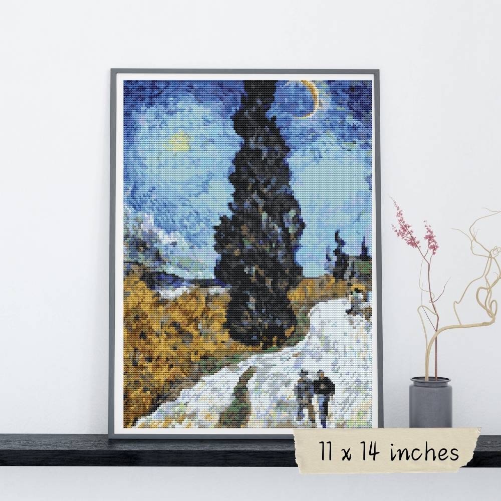 Country Road in Provence Night Cross Stitch Pattern