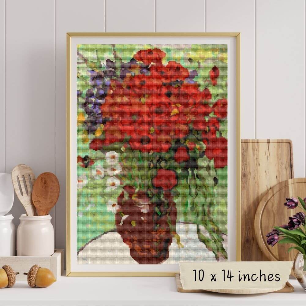 Red Poppies and Daisies Cross Stitch Kit