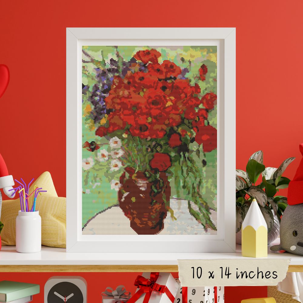 Red Poppies and Daisies Cross Stitch Pattern | Vincent Van Gogh