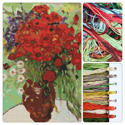 Red Poppies and Daisies Cross Stitch Kit