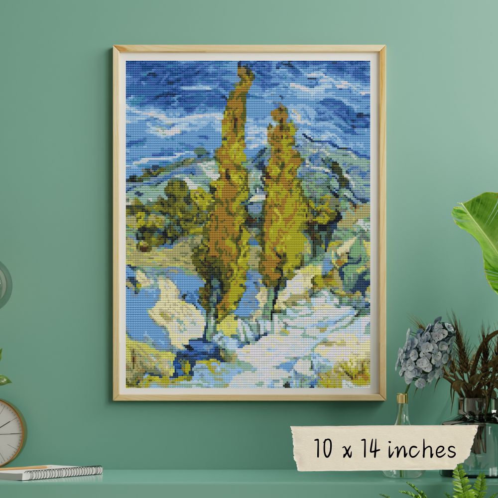 The Poplars at Saint-Rémy Cross Stitch Pattern | Vincent Van Gogh