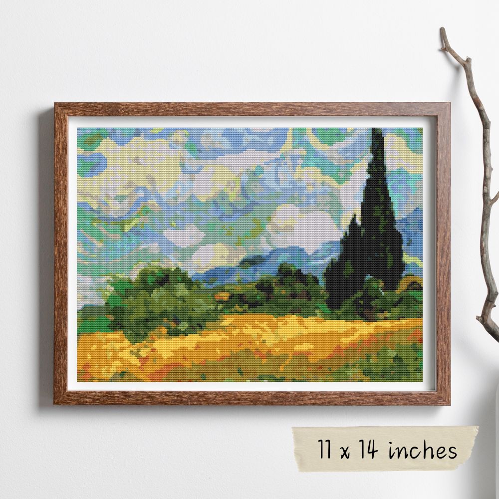 Wheatfield with Cypresses Cross Stitch Pattern | Vincent Van Gogh