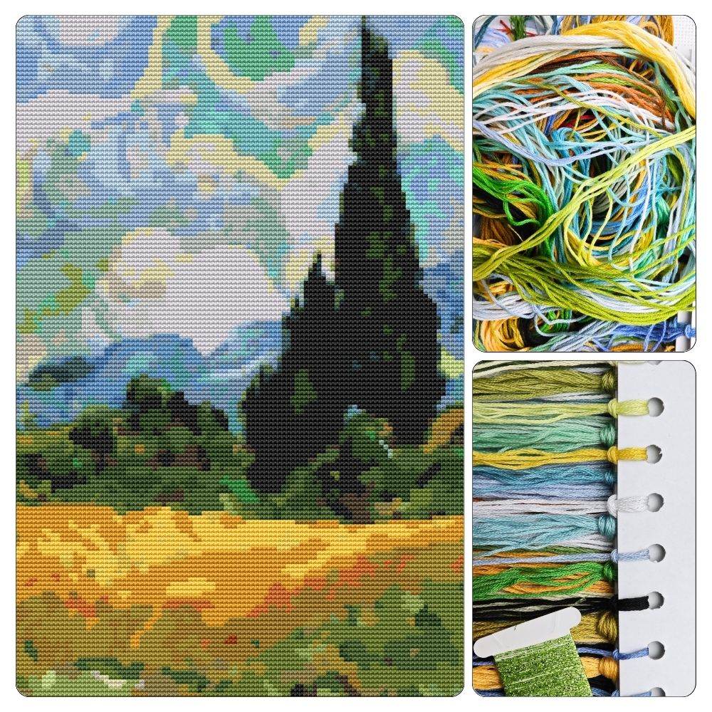 Wheatfield with Cypresses Cross Stitch Kit by Vincent Van Gogh