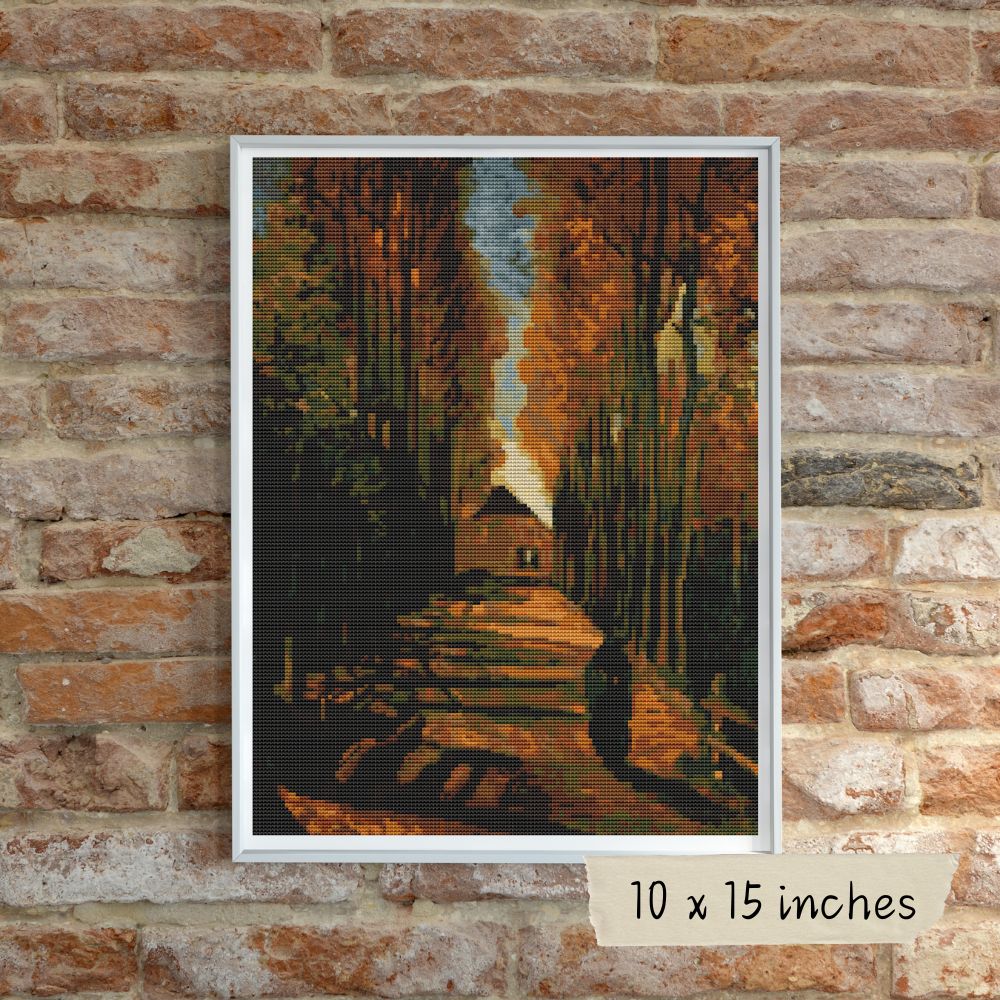 Avenue of Poplars at Sunset Cross Stitch Pattern | Vincent Van Gogh