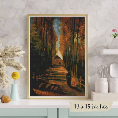 Avenue of Poplars at Sunset Cross Stitch Pattern