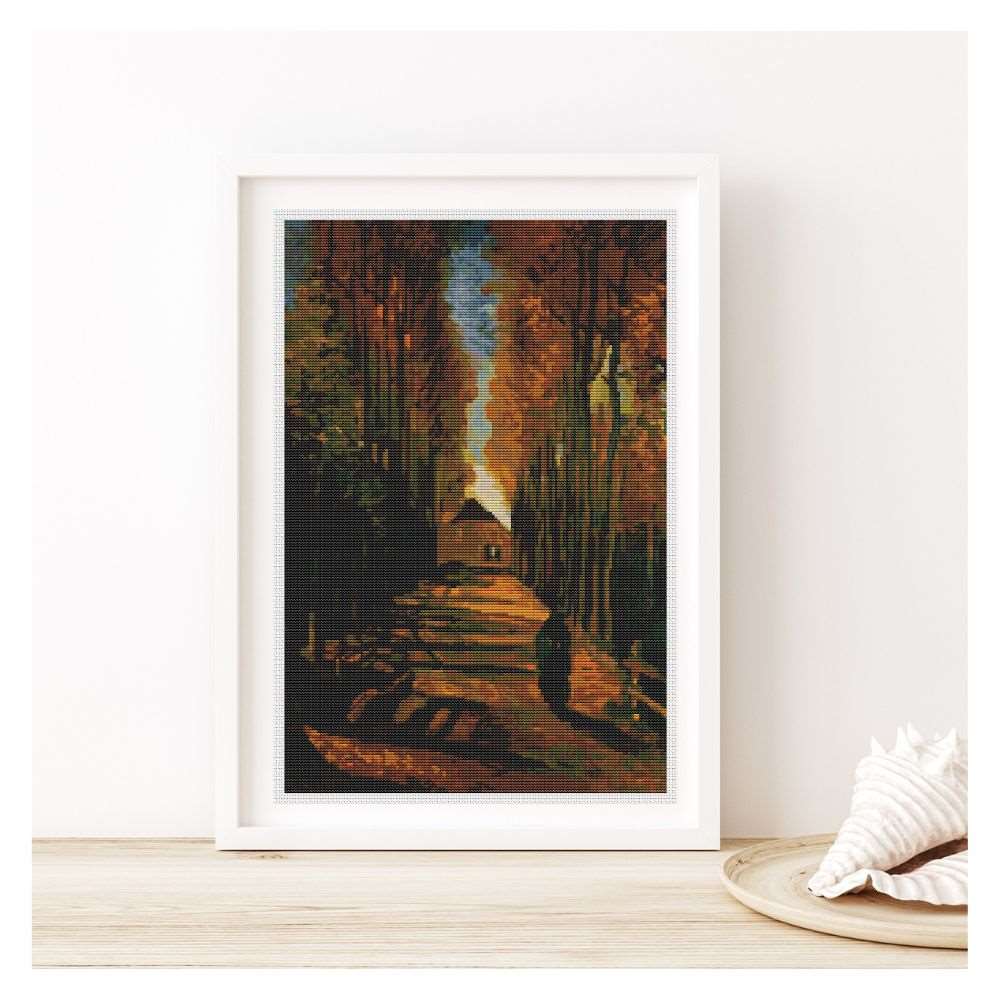 Avenue of Poplars at Sunset Counted Cross Stitch Pattern | Vincent Van Gogh