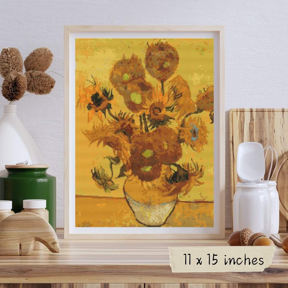 Still Life Vase with Fifteen Sunflowers Cross Stitch Pattern