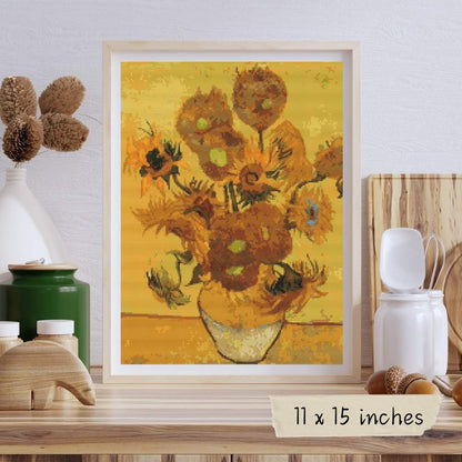 Still Life Vase with Fifteen Sunflowers Cross Stitch Pattern