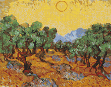 Olive Trees with Yellow Sky and Sun Cross Stitch Kit | Vincent Van Gogh