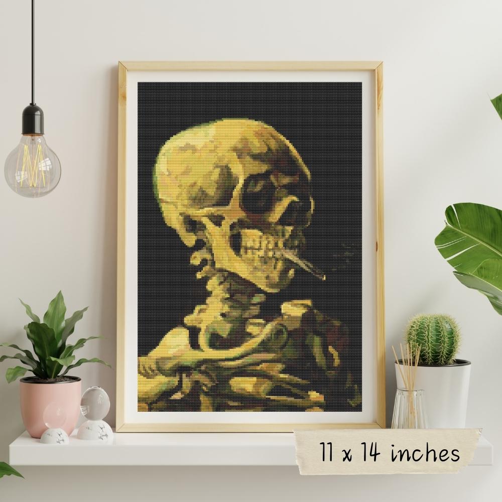Skull with Burning Cigarette Cross Stitch Pattern