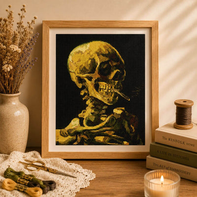 Skull with Burning Cigarette Cross Stitch Pattern