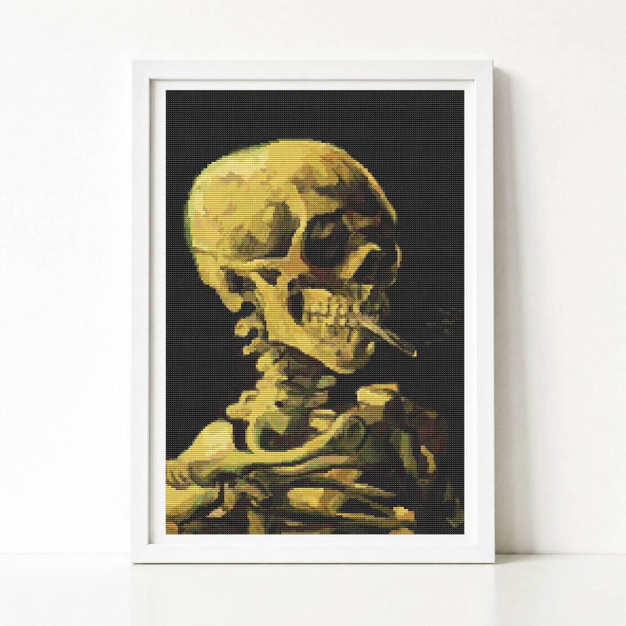 Skull with Burning Cigarette Cross Stitch Pattern