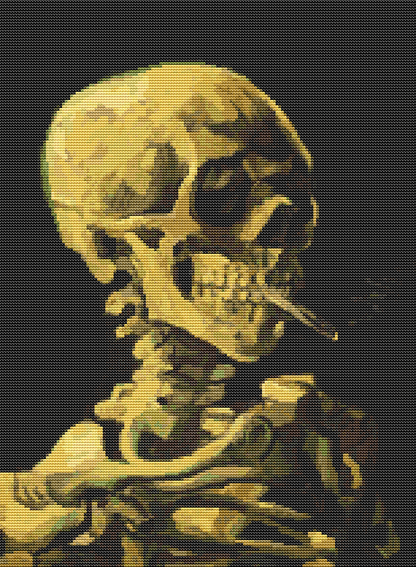Skull with Burning Cigarette Cross Stitch Pattern by Vincent van Gogh