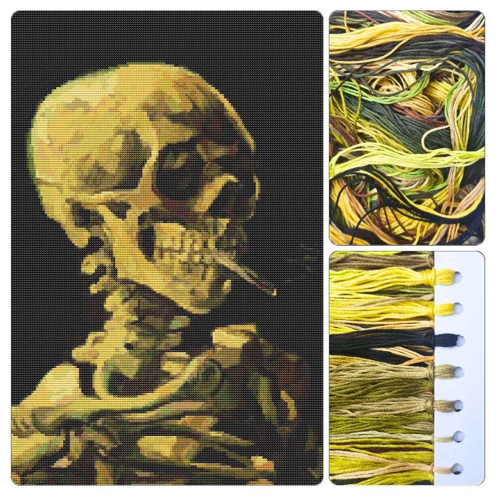 Skull with Burning Cigarette Cross Stitch Kit