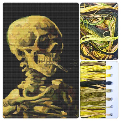 Skull with Burning Cigarette Cross Stitch Kit