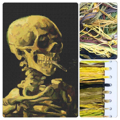 Skull with Burning Cigarette Cross Stitch Kit