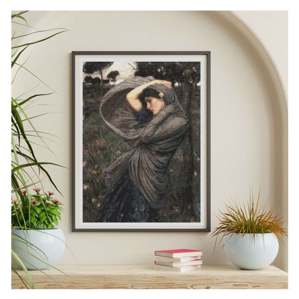 Boreas Cross Stitch Kit | Size: 11 x 15 inches | John William Waterhouse