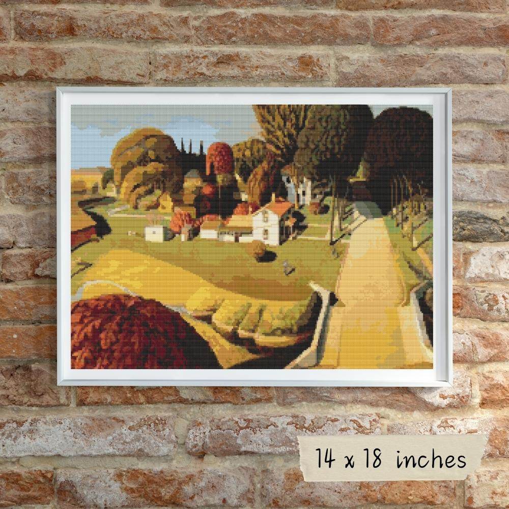 Birthplace of Herbert Hoover Cross Stitch Kit by Grant Wood