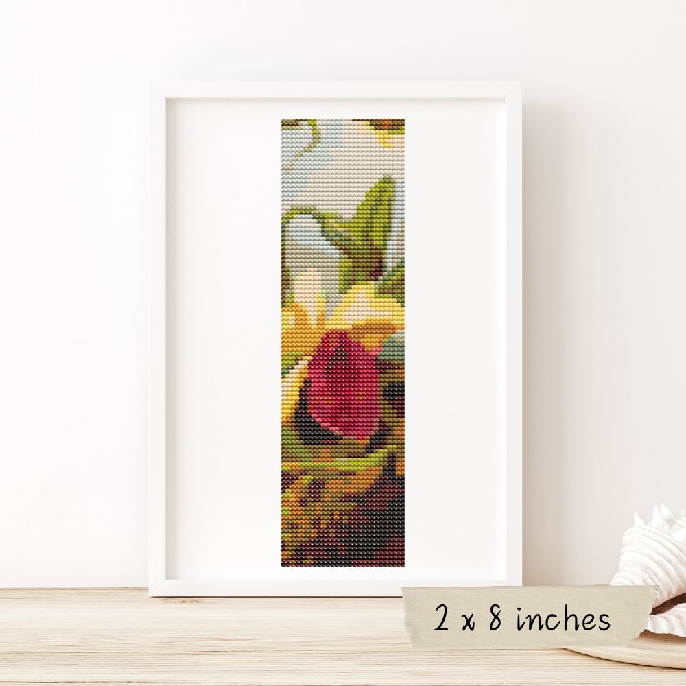 Orchids and Hummingbird Bookmark Cross Stitch Pattern | Martin Johnson Heade