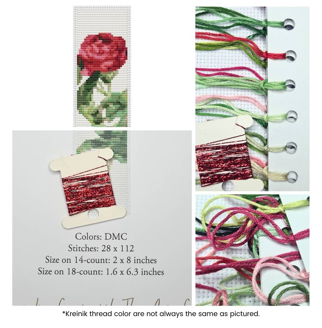 Rosa Gallica Pontiana Bookmark Cross Stitch Kit | Pierre-Joseph Redouté