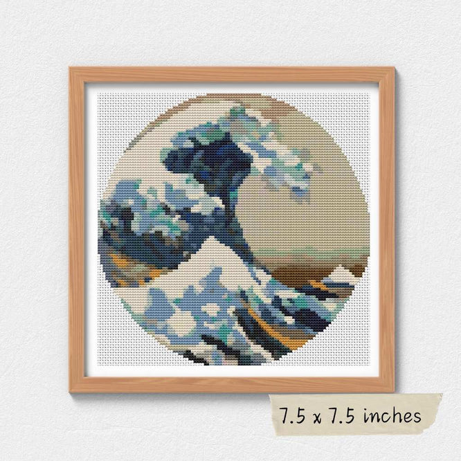 The Great Wave off Kanagawa Circular Cross Stitch Pattern
