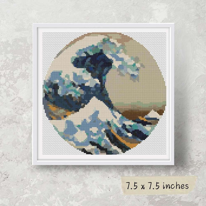 The Great Wave off Kanagawa Circular Cross Stitch Pattern