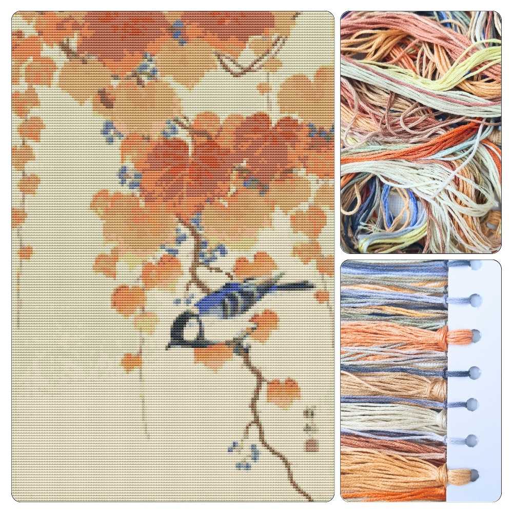 Great Tit on Paulownia Branch Cross Stitch Kit