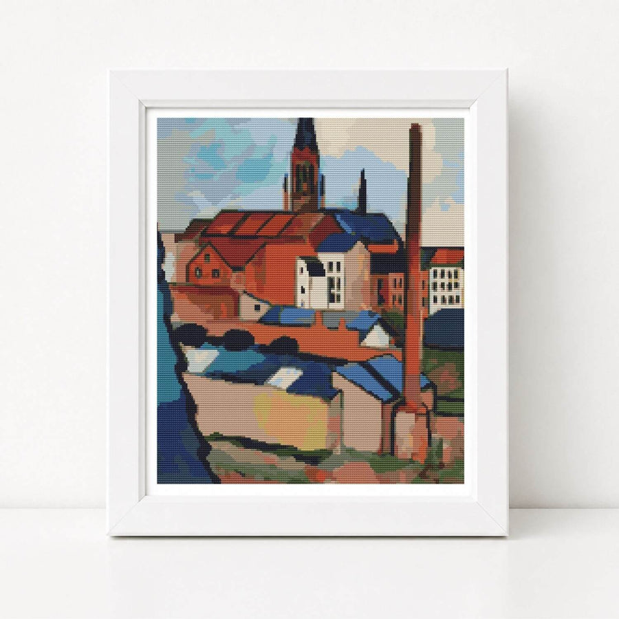 St. Mary's with Houses and Chimney Cross Stitch Pattern