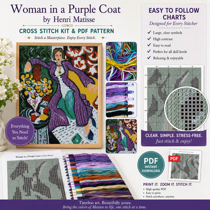 Woman in a Purple Coat Cross Stitch Kit