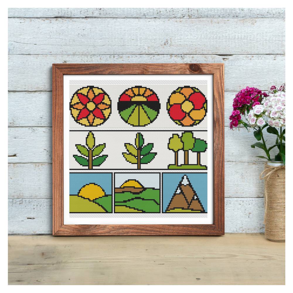 Panel Series featuring Green Earth Cross Stitch Kit | Size: 2.5 x 9 inches per panel | The Art of Stitch