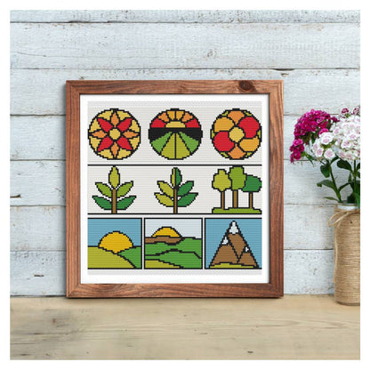 Panel Series featuring Green Earth Cross Stitch Kit | Size: 2.5 x 9 inches per panel | The Art of Stitch