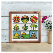 Panel Series featuring Green Earth Cross Stitch Pattern | Size: 2.5 x 9 inches per panel | The Art of Stitch