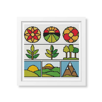 Panel Series featuring Green Earth Cross Stitch Kit | Size: 2.5 x 9 inches per panel | The Art of Stitch