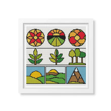 Panel Series featuring Green Earth Cross Stitch Pattern | Size: 2.5 x 9 inches per panel | The Art of Stitch