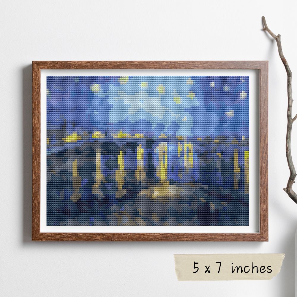 Starry Night over the Rhone Mini Cross Stitch Pattern | Vincent Van Gogh