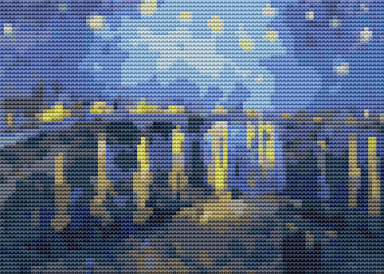 Starry Night over the Rhone Mini Cross Stitch Pattern by Vincent Van Gogh