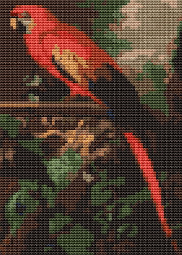 A Scarlet Macaw in a Landscape Mini Cross Stitch Pattern by Jakob Bogdany