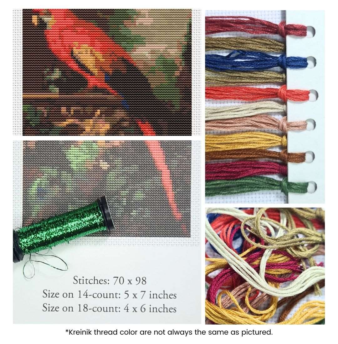 A Scarlet Macaw in a Landscape Mini Cross Stitch Kit | Jakob Bogdany