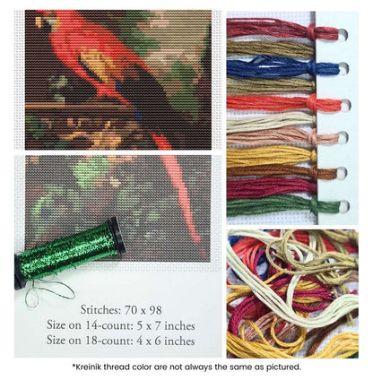 A Scarlet Macaw in a Landscape Mini Cross Stitch Kit | Jakob Bogdany