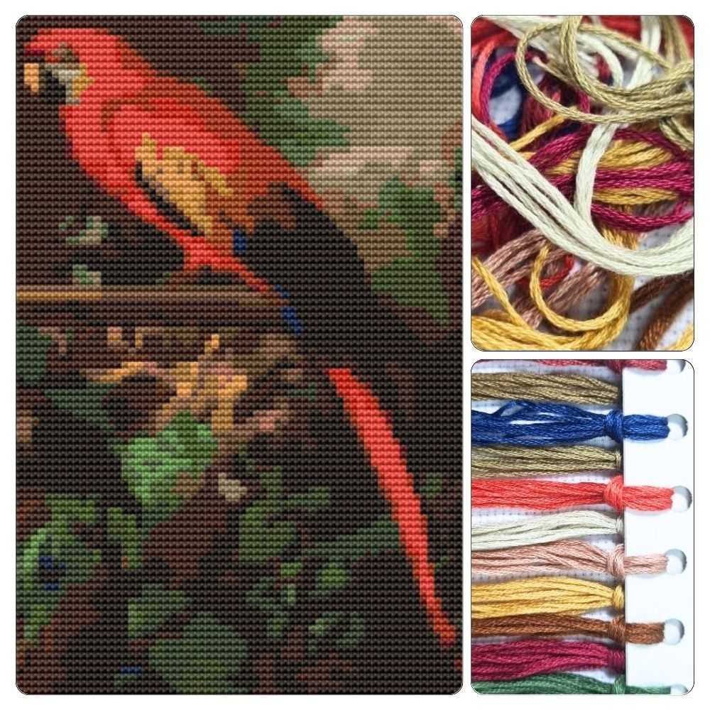A Scarlet Macaw in a Landscape Mini Cross Stitch Kit