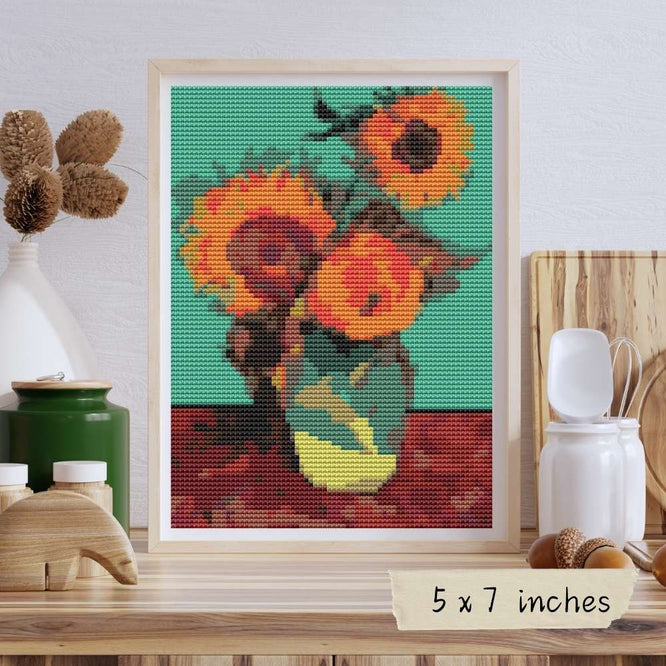 Vase with Three Sunflowers Mini Cross Stitch Pattern