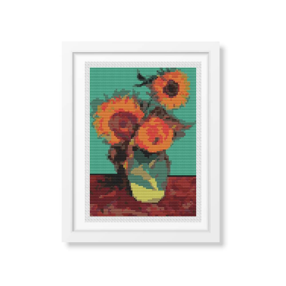 Vase with Three Sunflowers Mini Counted Cross Stitch Kit | Vincent Van Gogh