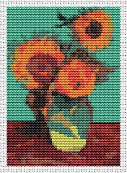 Vase with Three Sunflowers Mini Counted Cross Stitch Kit | Vincent Van Gogh